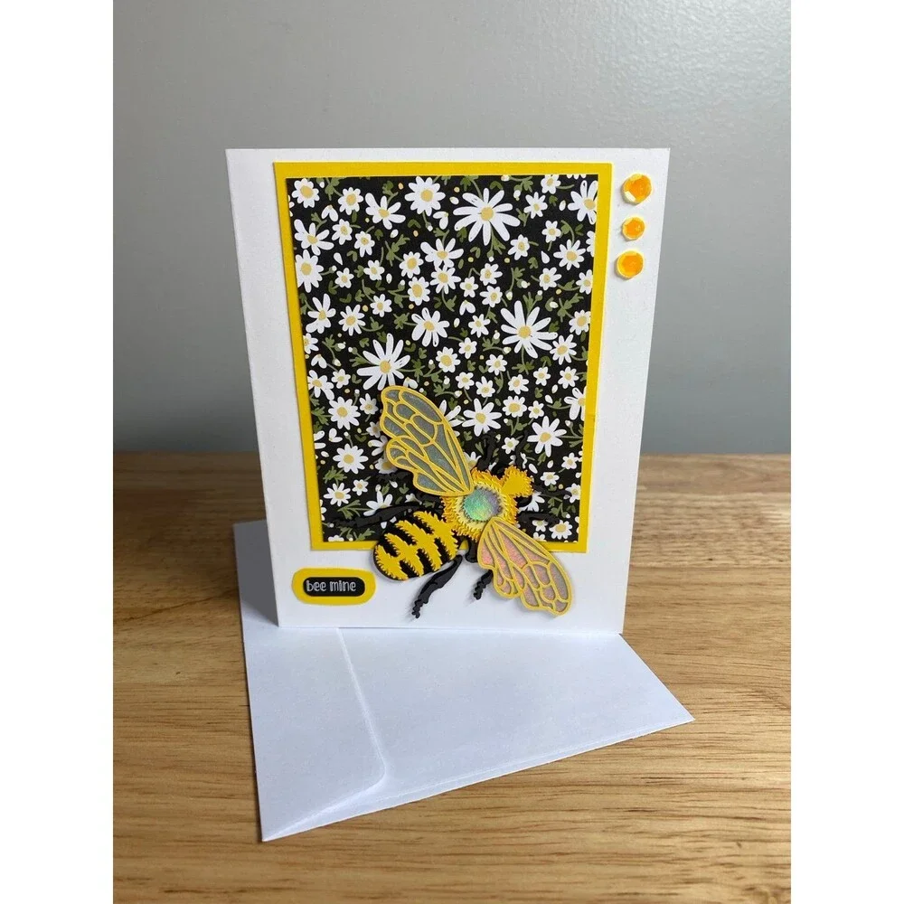 Bee & Flowers Greeting Card - Handmade A2 Card – All Occasion Blank Card